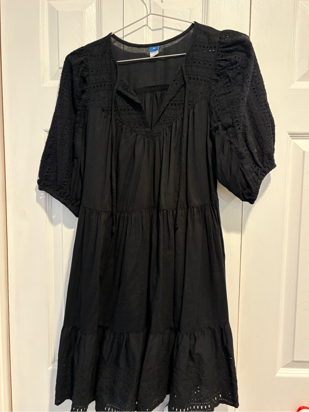 Old Navy Black Eyelet Puff-Sleeve Mini Dress